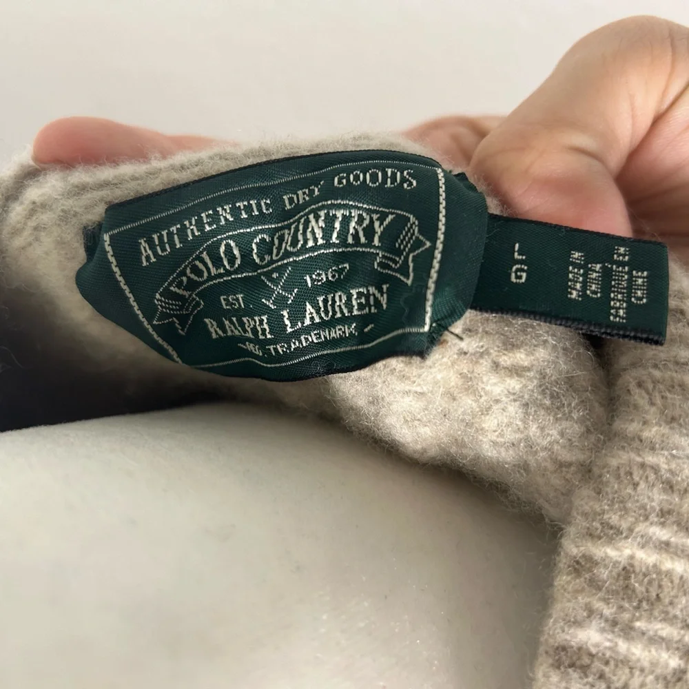 VTG Polo Country Ralph Lauren Cable-Knit Wool Pullover Sweater Sz L Oatmeal - Picture 12 of 14